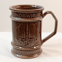 Vintage Holkham Pottery Norwich Castle &amp; Cathedral Brown Glazed Mug/ Tankard 70s - £11.85 GBP