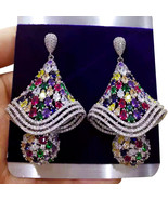 Bollywood Style Silver Plated Indian CZ Indian Multicolor Earring Jewelr... - £60.56 GBP