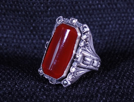 Art Deco Carnelian Marcasite Sterling Silver Ring, Sz 5 - $39.00