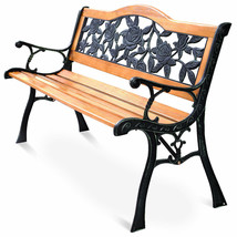 Patio Park Garden Bench Porch Path Chair Furniture Cast Iron Hardwood New - £138.95 GBP