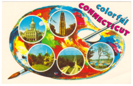 Vtg Postcard-Colorful Connecticut-Constitution State-Paint Pallete-Chrom... - £2.65 GBP