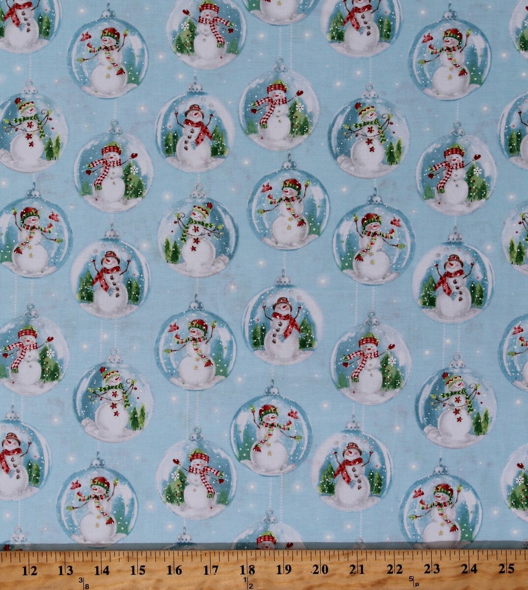 Cotton Snow Globe Snowmen Winter Snow Day Fabric Print by the Yard D405.64 - $12.95