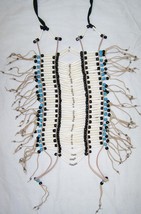 LG NATIVE INDIAN STYLE BONE BREAST CHEST PLATE black &amp; blue turquoise LE... - $47.45