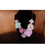 Fashion Jewelry Necklace Floral Enamel Rhinestone Pearl Flower Bib Neckl... - £11.37 GBP