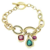 Auralee & Co. Emerald Ruby Amethyst Glass Rhinestone Charms Fashion Bracelet ... - $19.00