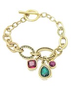 Auralee &amp; Co. Emerald Ruby Amethyst Glass Rhinestone Charms Fashion Brac... - £15.22 GBP