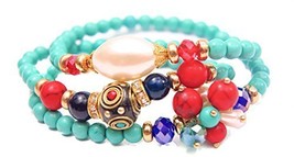 Auralee &amp; Co. Turquoise Bead Freshwater Pearl Rhinestone Wrap Bracelet G... - $17.99