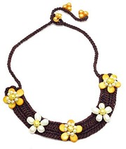 Auralee & Co. White Pearl Yellow Shell Flower Choker Collar Necklace Weaved C... - $19.00