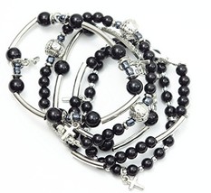 Auralee &amp; Company Black Bead Rhinestone Cross Charms Five Piece Stretch ... - £15.18 GBP