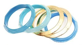 Auralee &amp; Company Turquoise Light Blue Gold Five Piece Bangle Bracelet Set - £15.73 GBP