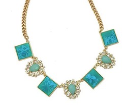 Auralee &amp; Companty Teal Marbled Acrylic Crystal Geometric Teardrop Necklace - £14.38 GBP