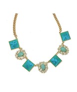 Auralee &amp; Companty Teal Marbled Acrylic Crystal Geometric Teardrop Necklace - £14.41 GBP