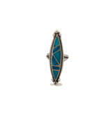 Vintage Native American Sterling Elongated Oval Turquoise Stone Pinky Ri... - $66.53 CAD