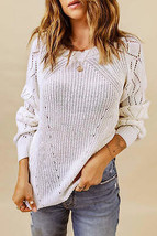 White Hollow-out Puffy Sleeve Knit Sweater - $35.25