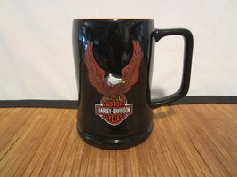 3D Harley Davidson Black Orange Embossed Raised Eagle Wings Biker Coffee Cup Mug - £14.83 GBP