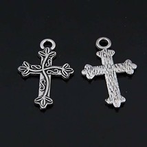 9 Easter Cross Charms Antique Silver Tone Religious Pendants Christian Catholic - £3.71 GBP