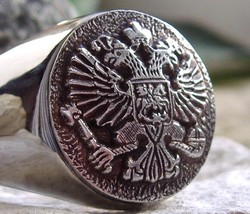 RUSSIA IMPERIAL EAGLE SEAL РОССИЯ SIGNET RING SILVER CREST PIN [ D46 STE... - $49.00