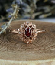14k Rose Gold Plated Silver 2CT Oval Cut Simulated Garnet  ]Engagement Ring - £93.44 GBP