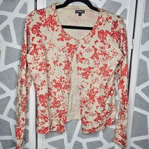 Express Button Down Orange Floral Print Sweater Cardigan Long Sleeve Large - $19.99