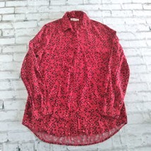 Beach Lunch Lounge Womens Blouse Small Red Animal Print Long Sleeve Button Up - £15.72 GBP