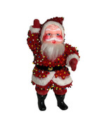Vintage Celluloid Santa Figure Beaded Flocked MCM Christmas Decor - $71.08 CAD