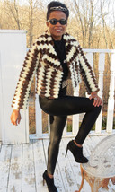 Designer Cream white &amp; Sable brown multicolor Mink Fur Coat Jacket Bolero XS 0-2 - £779.03 GBP