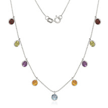14k White Gold Necklace Multi Color CZ Round Shape In Bazel By The Yard Chain - £107.36 GBP+