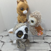 Ty Beanie Boos Lot of 3 Owl Horse Lemur 6&quot; Plush Stuffed Animals - £15.57 GBP