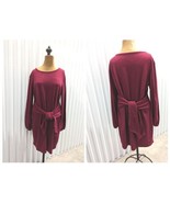 Knit Dress Waist Tie Lantern Sleeve Maroon Burgundy Holiday Sweater Wome... - £23.35 GBP