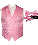 PINK XS to 6XL Paisley Tuxedo Suit Dress Vest Waistcoat & Bow tie Wedding Prom - £16.03 GBP