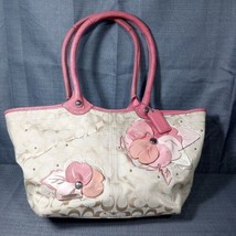 Coach Signature Floral Tote Bag Handbag M1073-F16276 Pink Leather Straps... - $34.95