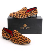 FERUCCI Brown custom-made Leopard Print  Slippers loafers - £141.77 GBP