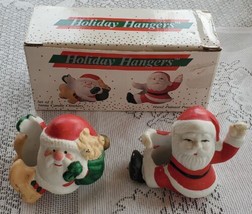 Santa Candle Climbers Huggers Hand Painted Porcelain Vintage Holiday Hangers Set - £11.54 GBP