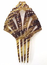 Vintage Art Deco Style Hair Comb Faux Tortoise Plastic Ornate Fan Shape 6.5&quot; - £28.41 GBP