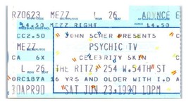 Psychic TV Celebrity Skin Concert Ticket Stub June 23 1990 New York City - £27.24 GBP