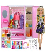 52 Clothes and Accessories for Barbie Doll Toy Pink Wardrobe Dress Gift Kids - £25.53 GBP