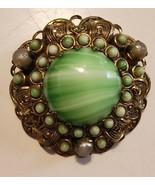Vintage Rhinestone Green Cabochon Dome Shaped Gold Tone Brooch costume j... - $54.71 CAD