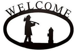 Wrought Iron Welcome Sign Fireman Silhouette Large Outdoor Plaque Home Decor - $21.28
