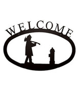 Wrought Iron Welcome Sign Fireman Silhouette Large Outdoor Plaque Home D... - $21.28