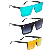 Unisex Adult Rectangular Sunglasses (Blue, Black &amp; Yellow Lens) (Medium)... - $10.39