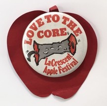 La Crescent Wisconsin LOVE TO THE CORE Apple Festival Button Pin Red White 1.75&quot; - £9.41 GBP