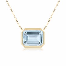 ANGARA East-West Bezel-Set Emerald-Cut Aquamarine Pendant in 14K Solid Gold - £654.19 GBP