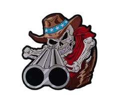 Choose Size SHOTGUN WILLY COWBOY SKULL 4&quot; or 11&quot; iron on back patch - £11.00 GBP+