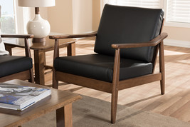 Carrie Walnut Wood Black Faux Leather Lounge Chair - $6,146.36 MXN