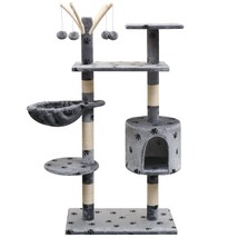 Cat Tree with Sisal Scratching Posts 125 cm Paw Prints Grey - £49.14 GBP