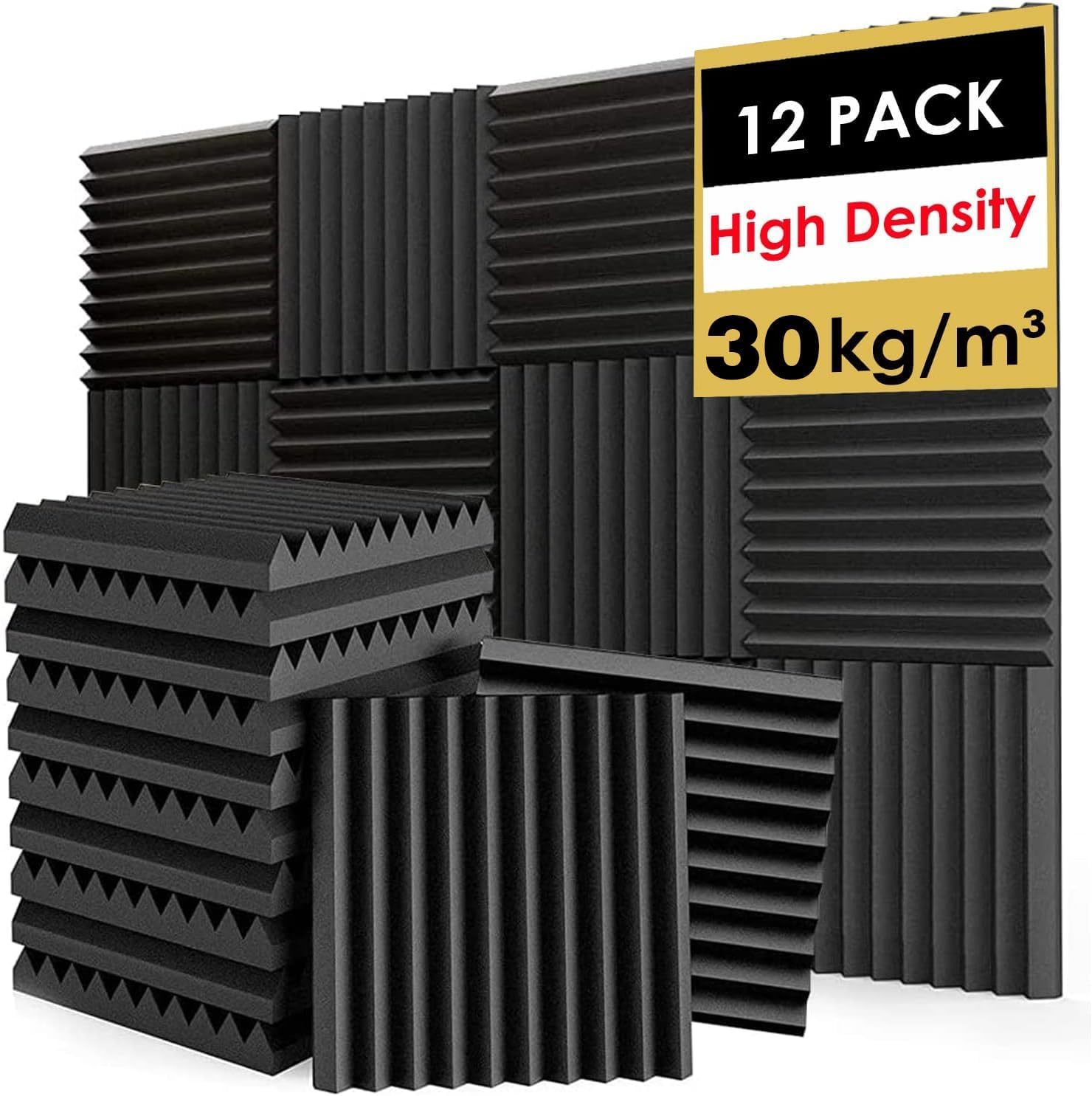 Foneso Acoustic Panels: 1&quot; X 12&quot; X 12&quot; (12 Pack) High Density, And Black. - $37.92