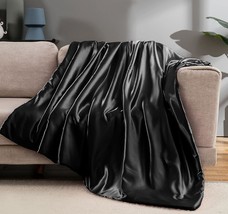 Vonty Satin Throw Blanket Black Satin Blankets 90X90 Inches(With Small Flowers), - £37.09 GBP