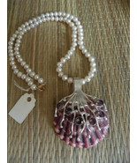  Handmade Seashell Necklace Jewelry..Amethyst & Genuine Pearls & 10k Gold Clasp - $65.00