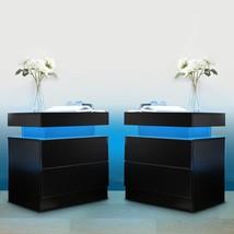 I-Aplus Nightstand Set Of 2 Led Nightstand With 2 Drawers, Bedside Table, Black - £155.06 GBP