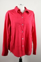 Additions Chico&#39;s 2 (L 12) Red Animal Doodle Long Sleeve Button Front Top - £19.45 GBP